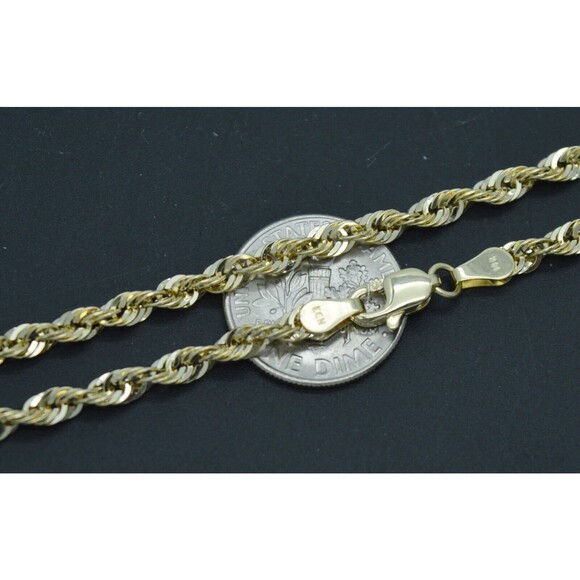 Real 14k Solid Yellow Gold Hollow Rope Chain Necklace 3.4mm - Picture 2 of 6